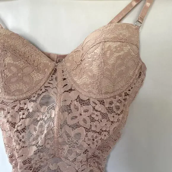 Pink lace lingerie teddy padded cups full coverage women's size XS - Picture 2 of 6